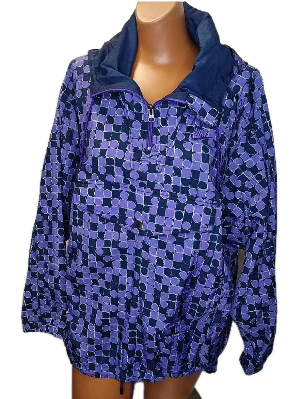 Vtg 90s Nike Anorak Windbreaker Sm Purple Checkered Board Oversized Pullover